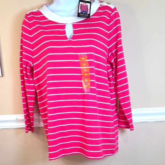 Jones New York Fuchsia and White Striped Blouse - Picture 1 of 10